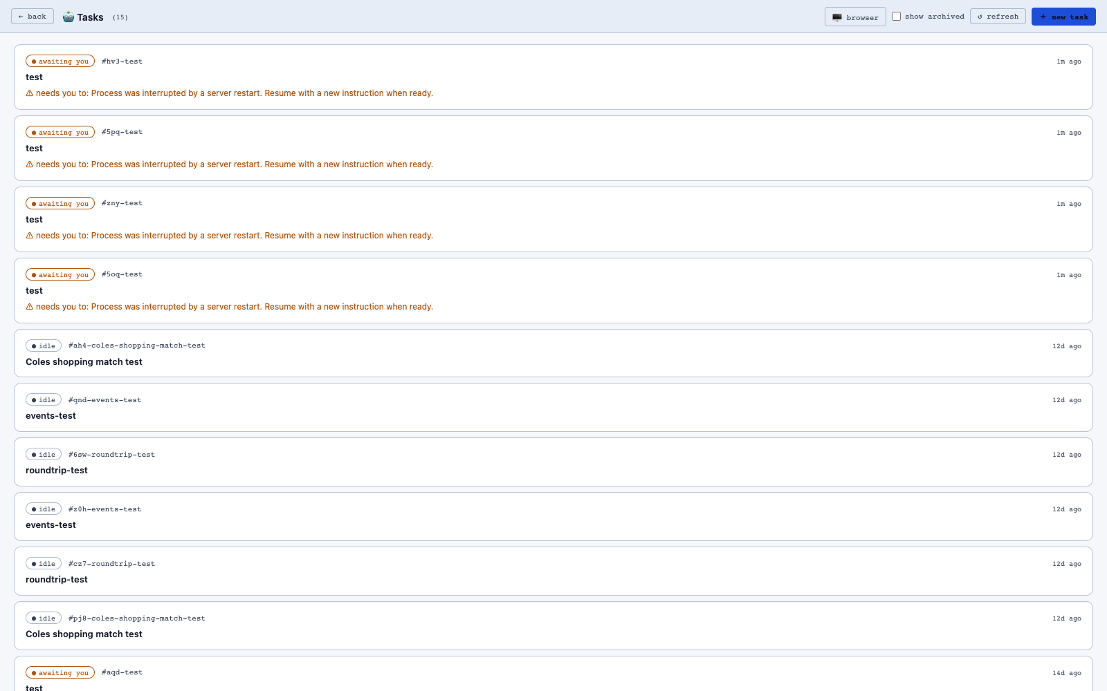 Tasks page